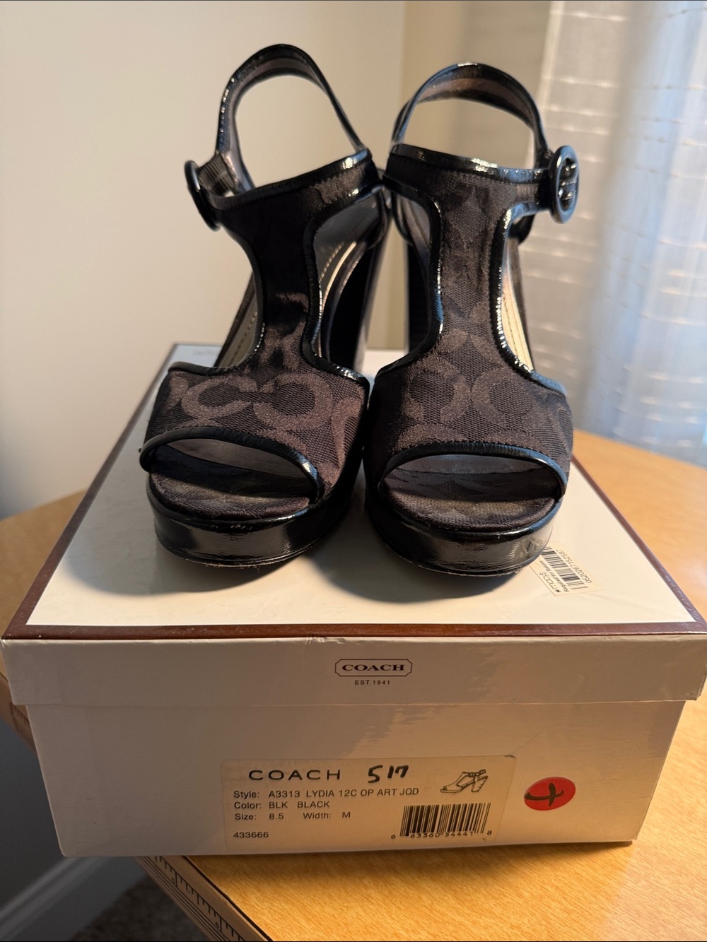 Coach Black Signature T-Strap Platform Heels